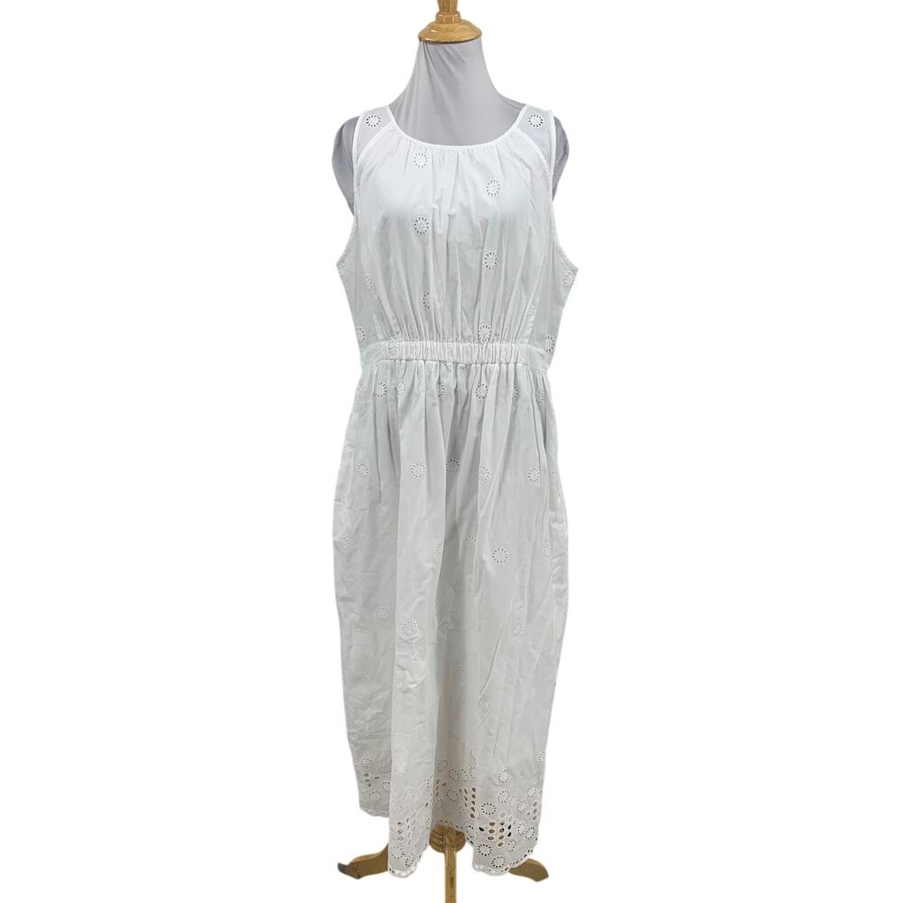 Michael Stars Dress Womens L Large White Faith Eyelet Midi Cinch Waist leeveless